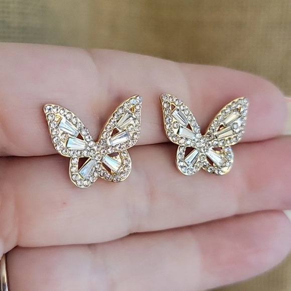CRYSTAL SHIMMER BUTTERFLY EARRINGS, Choice of Color - Picture 6 of 10